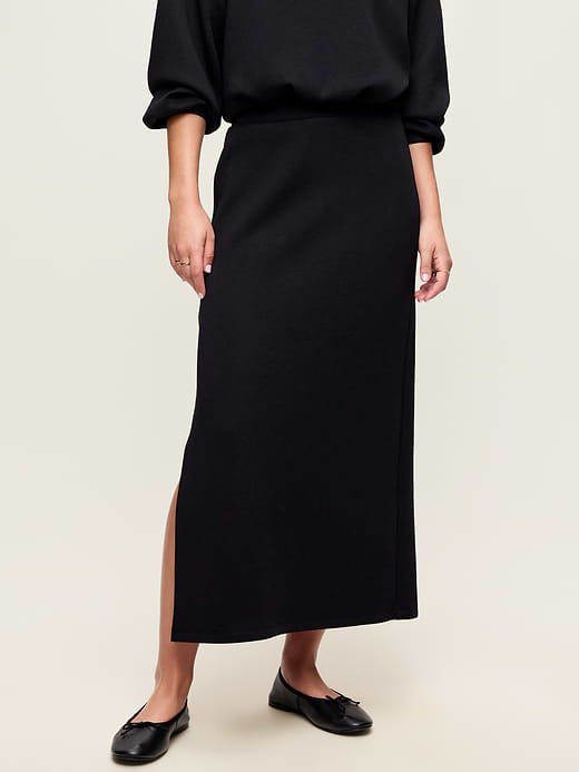 High-Waisted Bounce Fleece Maxi Skirt - Black Jack