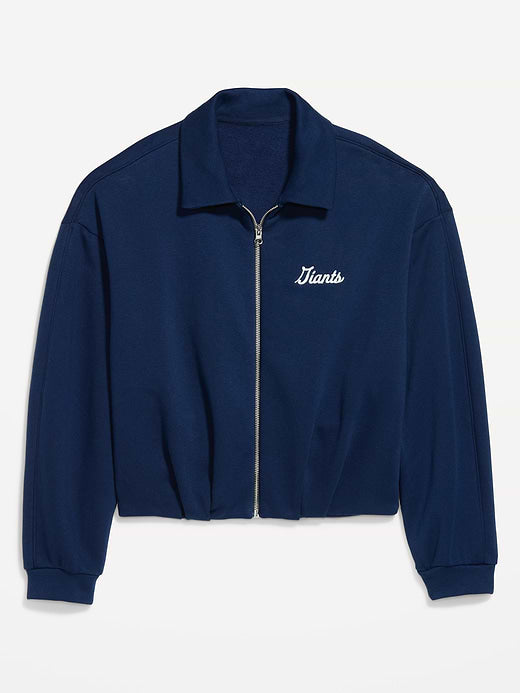 New York Giants Oversized Fleece Bomber Jacket for Women - New York Giants