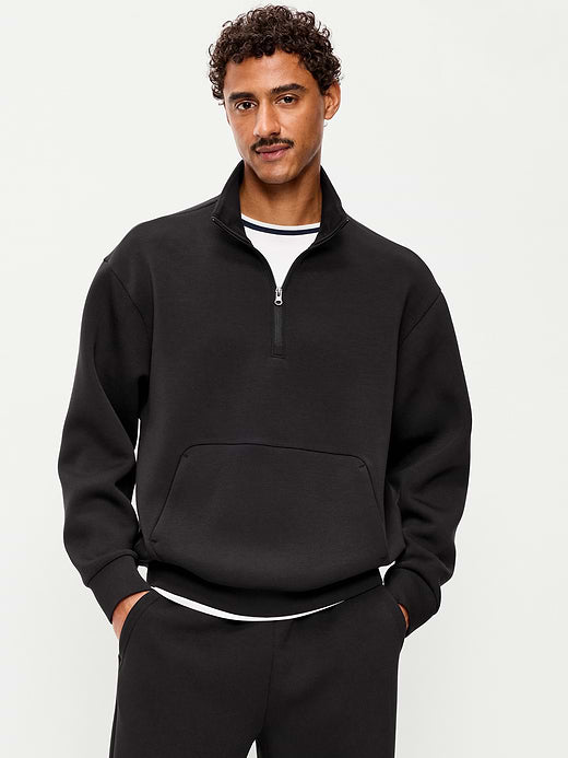 Bounce Fleece Oversized Half-Zip Pullover Sweatshirt - Black Jack