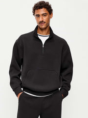 Bounce Fleece Oversized Half-Zip Pullover Sweatshirt - Black Jack