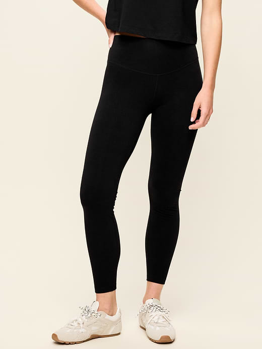 High-Waisted PowerChill 7/8 Cotton Leggings - Black Jack