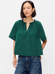 Loose Short-Sleeve Top - Green Plaid