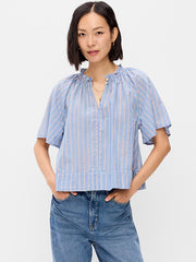 Loose Short-Sleeve Striped Top - Blue Stripe