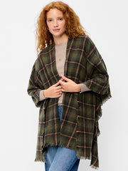 Flannel Fringe Poncho - Green Plaid