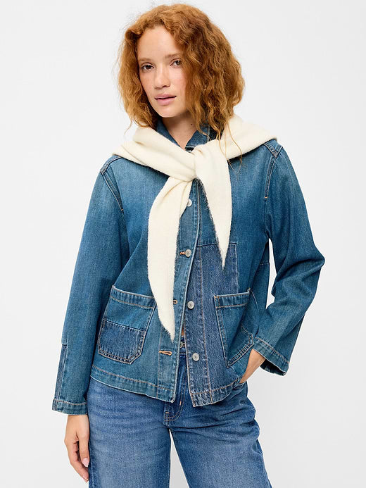 Oversized Rib-Knit Triangle Scarf - Creme De La Creme