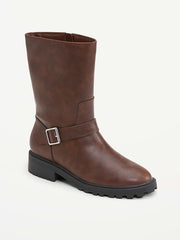 Faux-Leather Moto Boots for Women - Saddle
