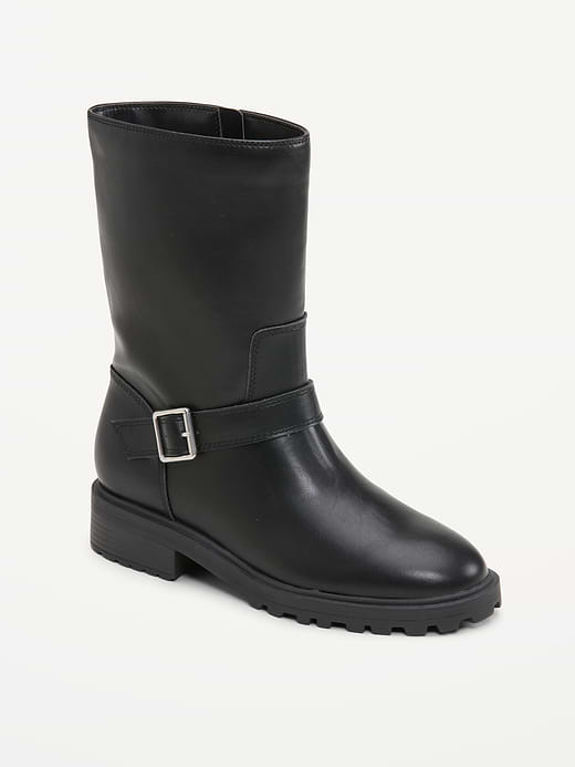 Faux-Leather Moto Boots for Women - Black Jack