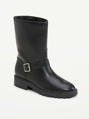 Faux-Leather Moto Boots for Women - Black Jack