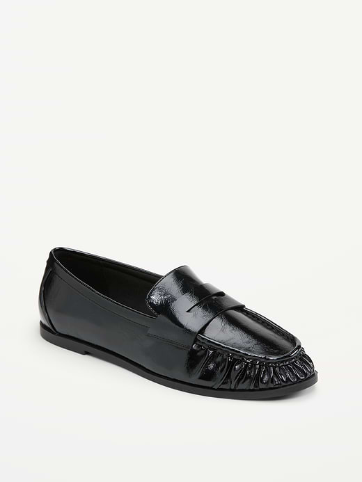 Faux-Leather Ruched Loafers - Black Jack