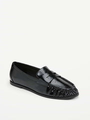 Faux-Leather Ruched Loafers - Black Jack