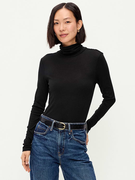 Slim-Fit Ribbed Turtleneck - Black Jack