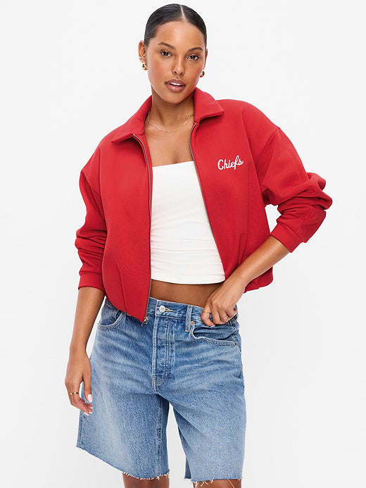 Kansas City Chiefs Oversized Fleece Bomber Jacket for Women - Kansas City Chiefs