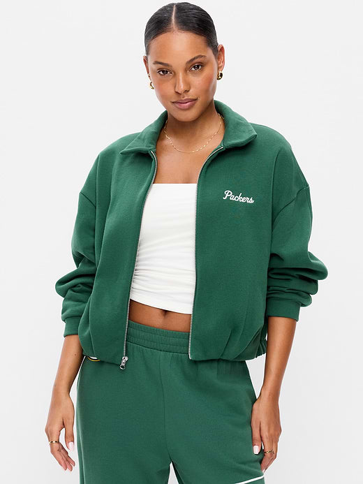 Green Bay Packers Oversized Fleece Bomber Jacket for Women - Green Bay Packers