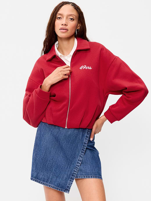 San Francisco 49ers Oversized Fleece Bomber Jacket for Women - San Francisco 49ers