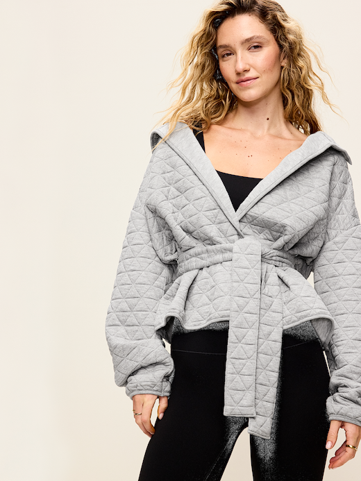 Quilted Bounce Fleece Wrap-Front Jacket - Heather Gray