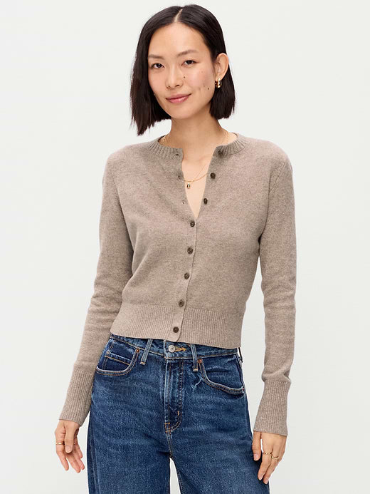 SoSoft Cropped Crew-Neck Cardigan - Mushroom