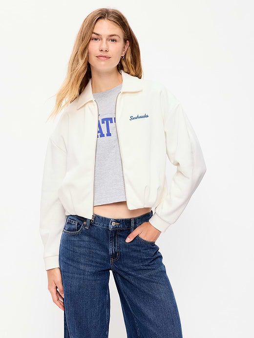 Seattle Seahawks Oversized Fleece Bomber Jacket for Women - Seattle Seahawks