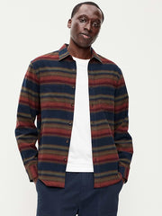 Relaxed Long-Sleeve Flannel Pocket Shirt - Navy Blue