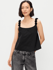 Rosette-Strap Tank Top - Black Jack
