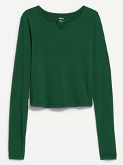 Long-Sleeve Split-Neck Top - Field Of Greens
